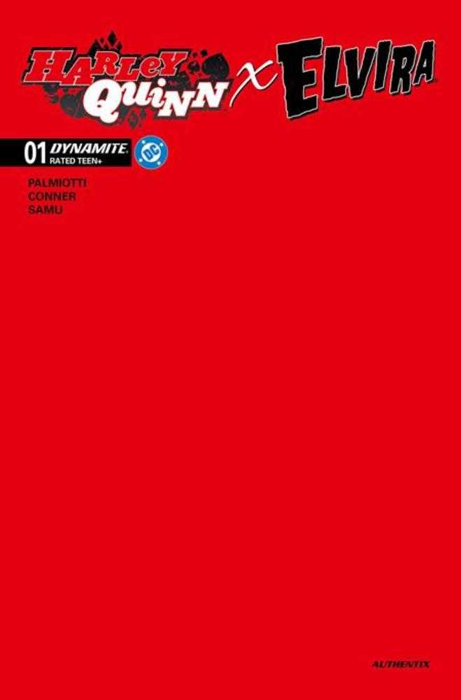 Harley Quinn X Elvira #1 Cover W Fiery Red Blank Authentix Foc Bonus Variant